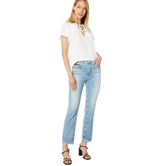 AG Isabelle High Waist Straight Leg Crop Lightwash Blue Jean Size 32 NWT - Picture 1 of 13